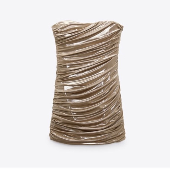 Zara NWT Ruched strapless dress - Picture 2 of 9